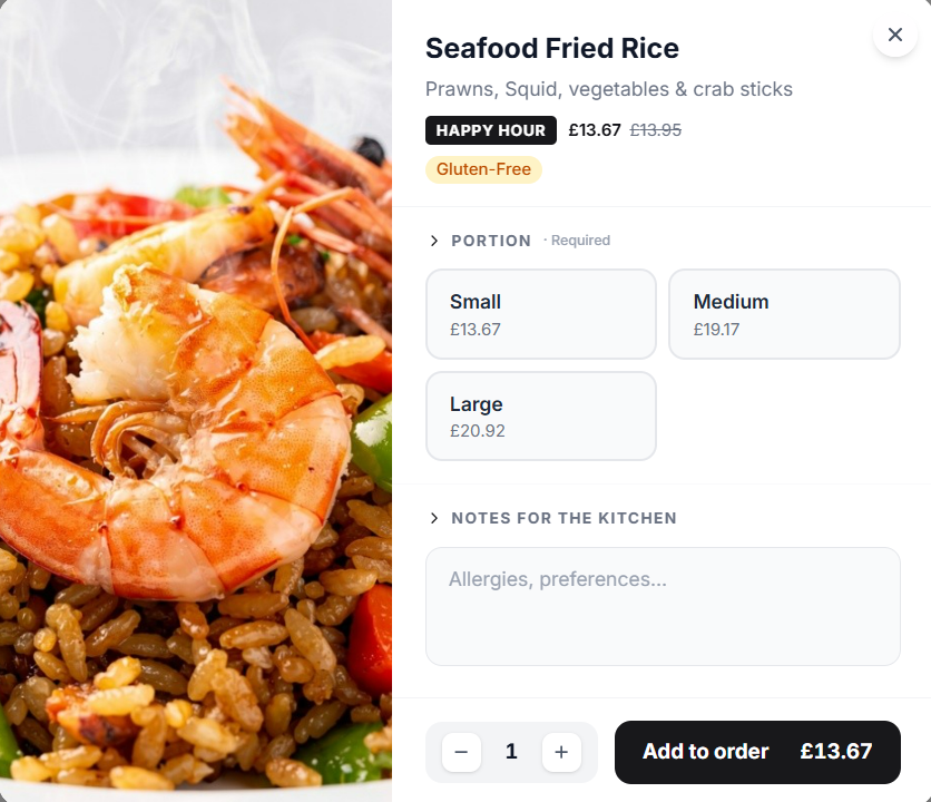DirectDine Item Customisation Modal